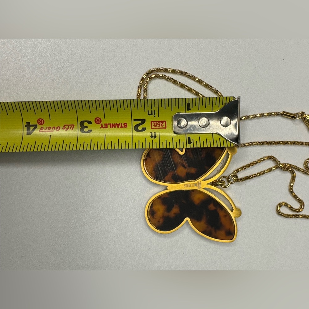 Butterfly pendant necklace tortoise rhinestones - Picture 10 of 11